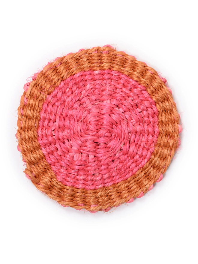pink and orange woven sisal coaster