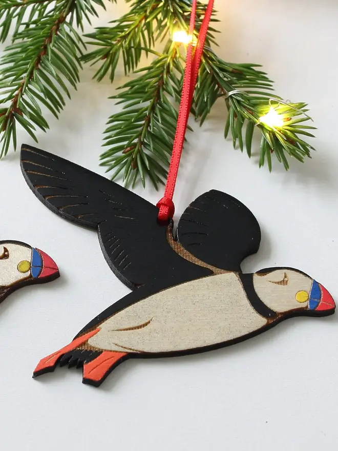 Wooden Sparkly Puffin Christmas Decoration