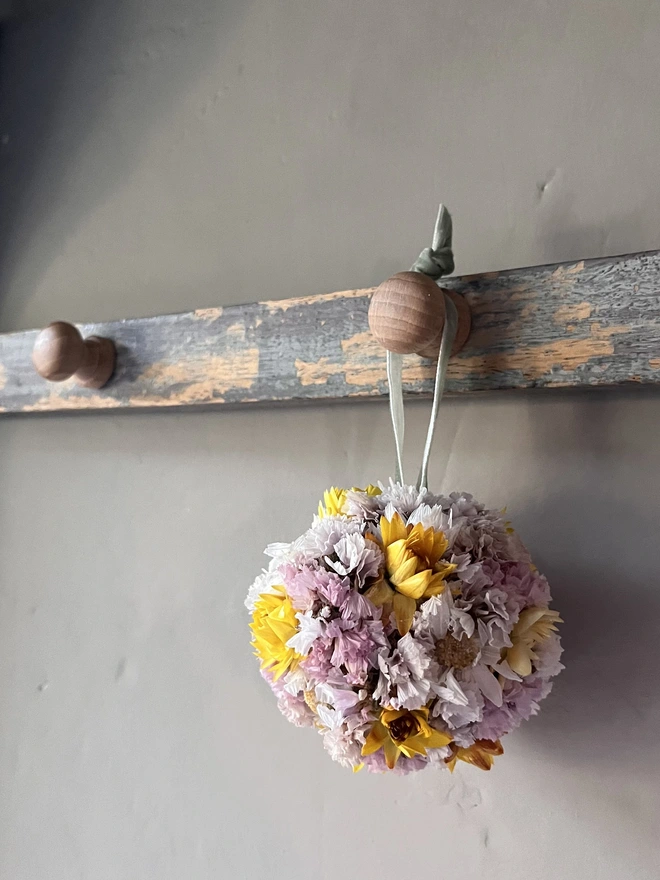 Handmade Dried Flower Bauble – Yellow & Pink Floral Hanging Decoration