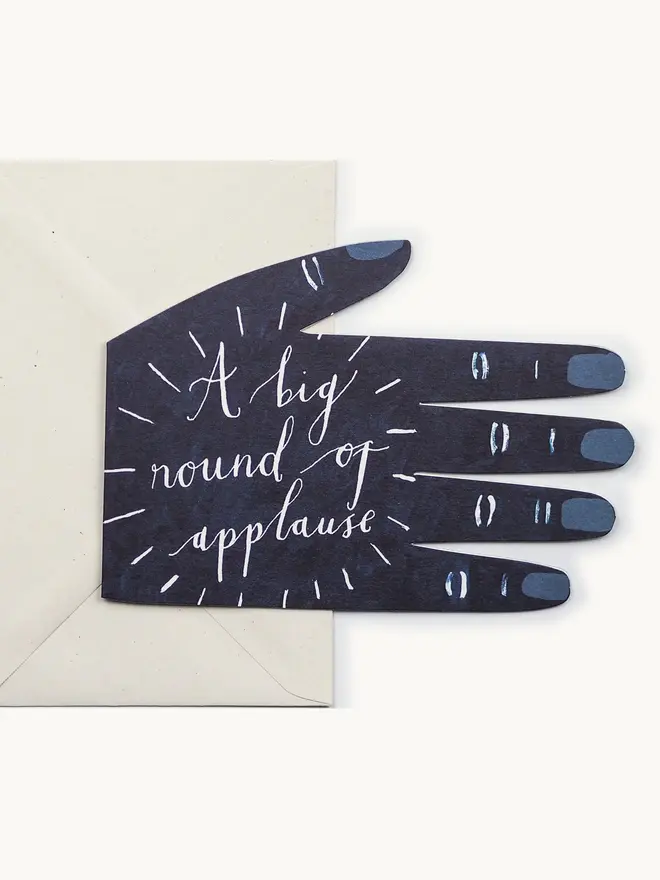 navy hand shape card with round of applause text