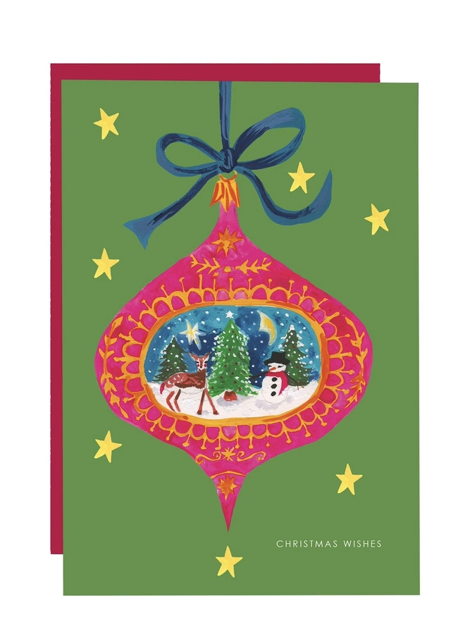 'Christmas Wishes', Bauble Reindeer Christmas Card