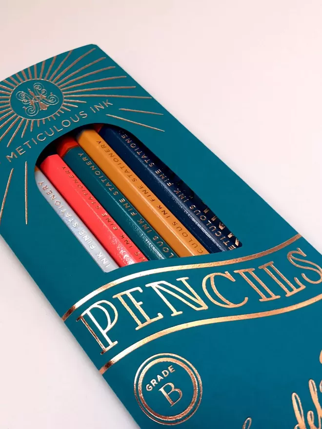 Meticulous Ink pencils five set in a blue and gold cover.