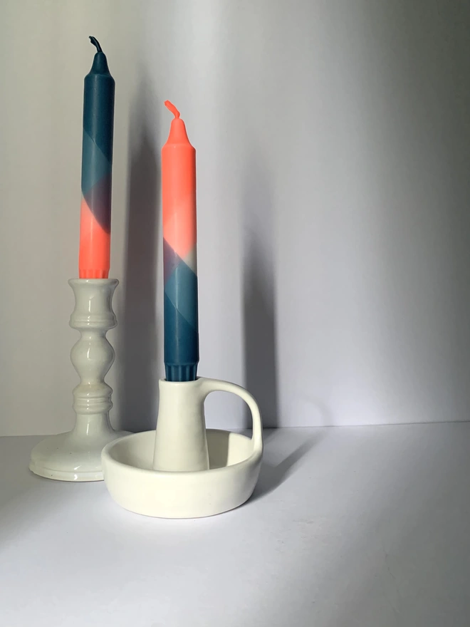 Neon Coral & Teal Dip Dyed Dinner Candles (Set Of 2)