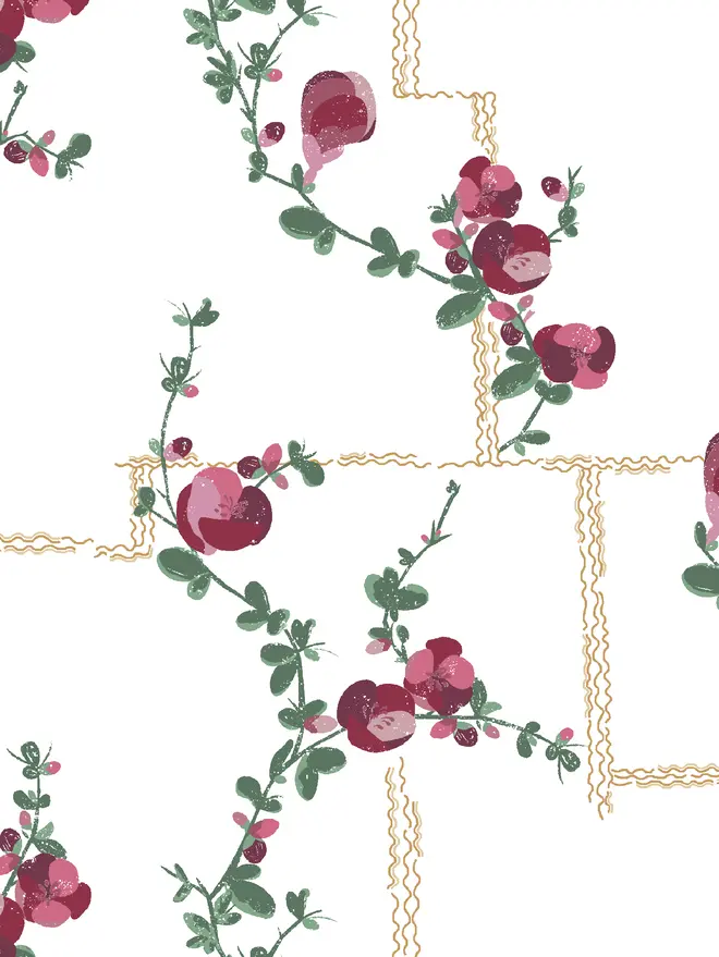 Coco Wallpaper, a living room with a decorated floral wallpaper. 