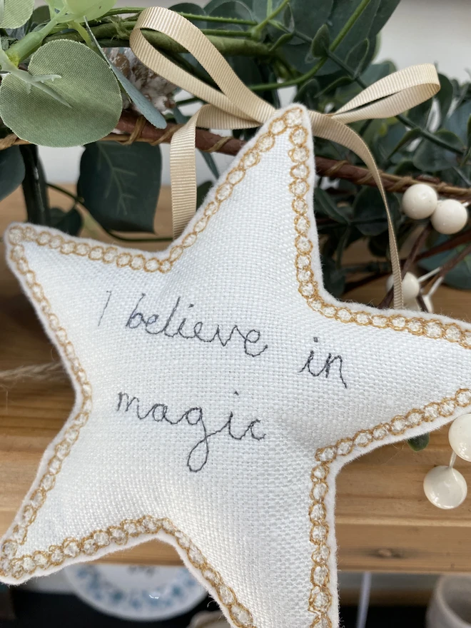 Fabric Embroidered Edge Star Decoration on a garland