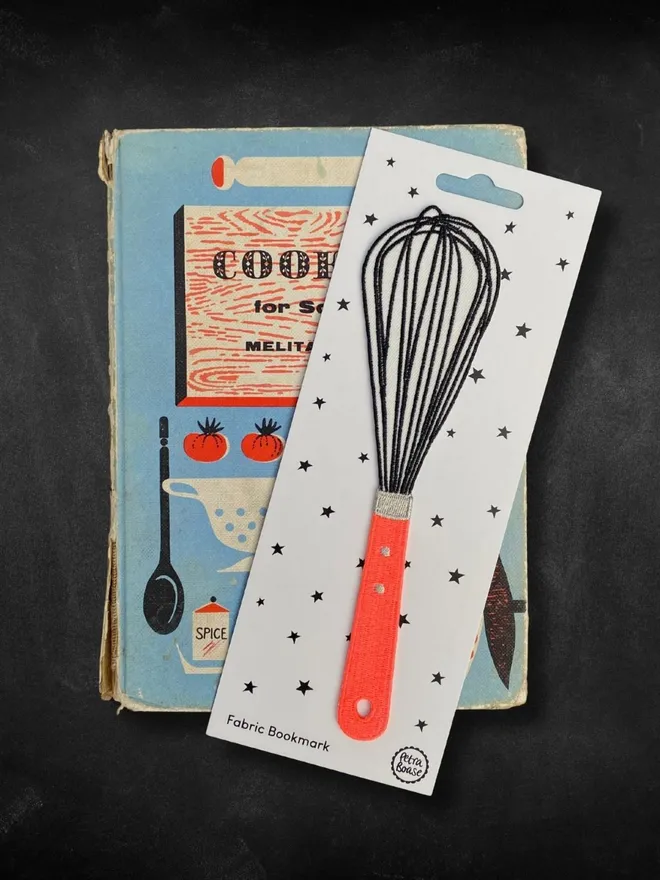 Whisk embroidered fabric bookmark for bakers