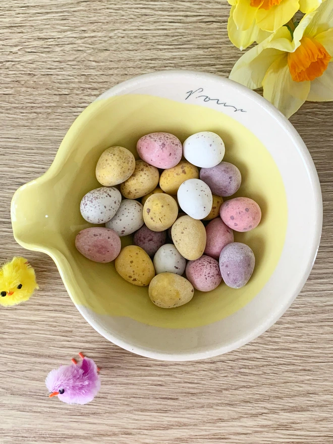 mini pour bowl with mini eggs