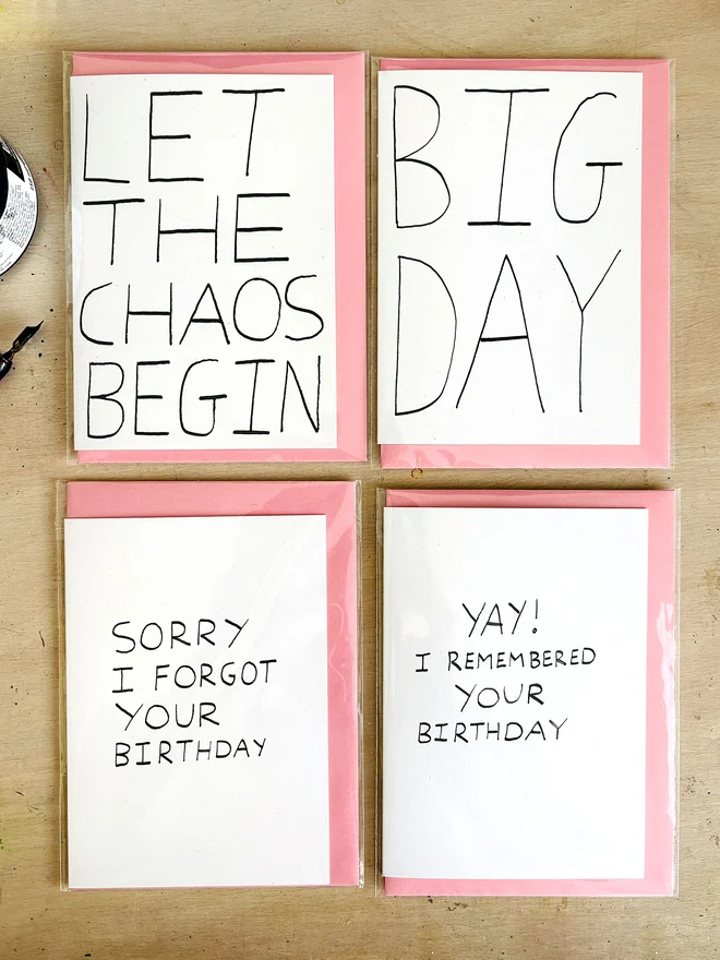 Set of 4 birthday cards by Chloe Lawson