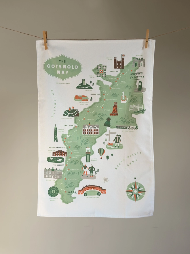 Cotswold Way Map Tea Towel 