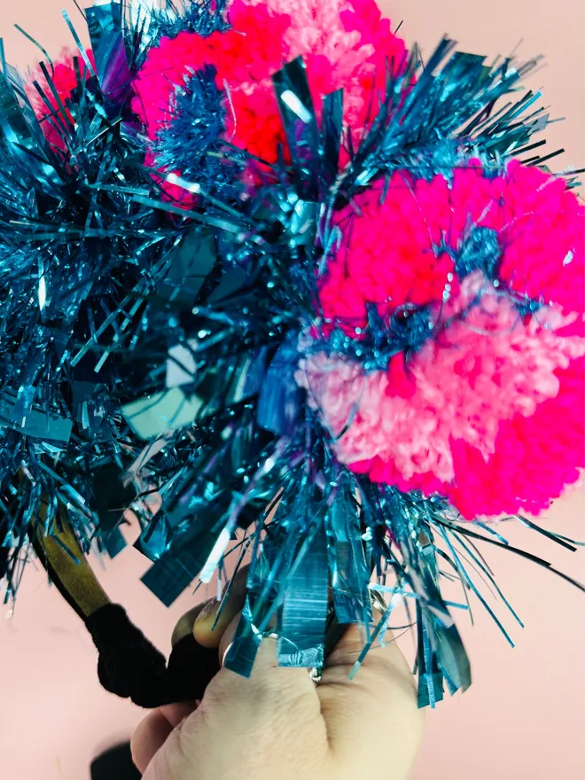 Pom Pom headband tinsel headband pink headband Pom Pom festival headband party headband gold tinsel headband LGBTQ headband lgbtq festival pride