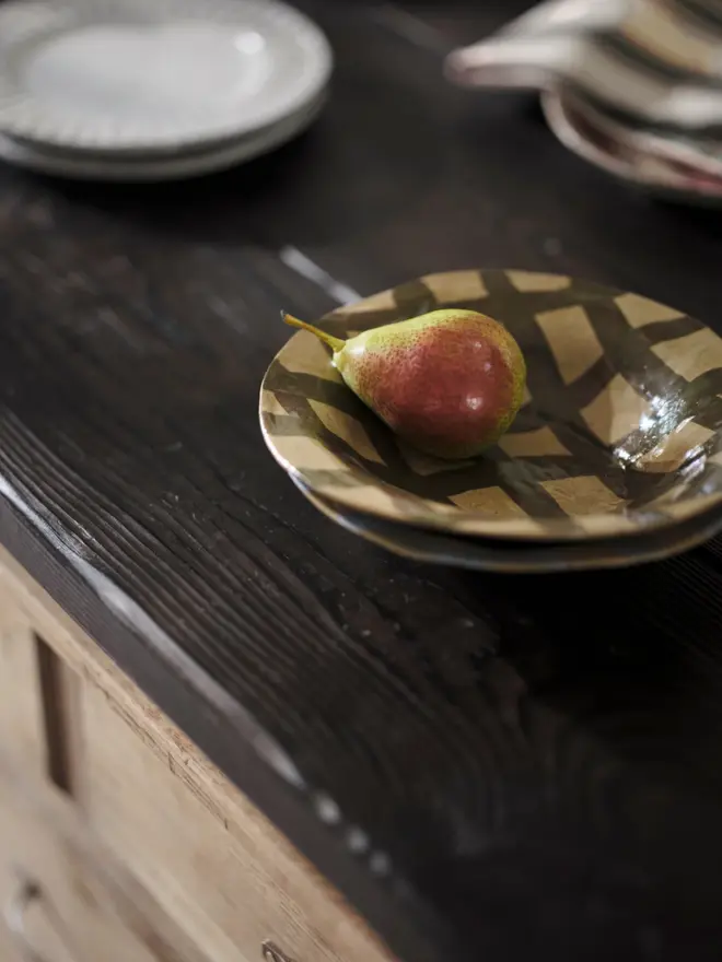 Olive Gingham Bowl