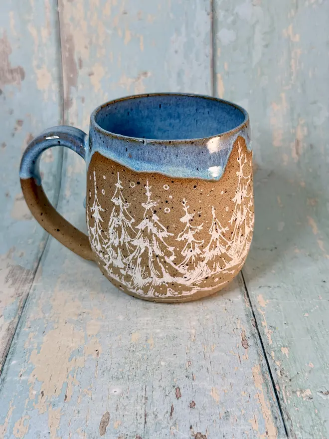 Blue and White Christmas Tree Mug