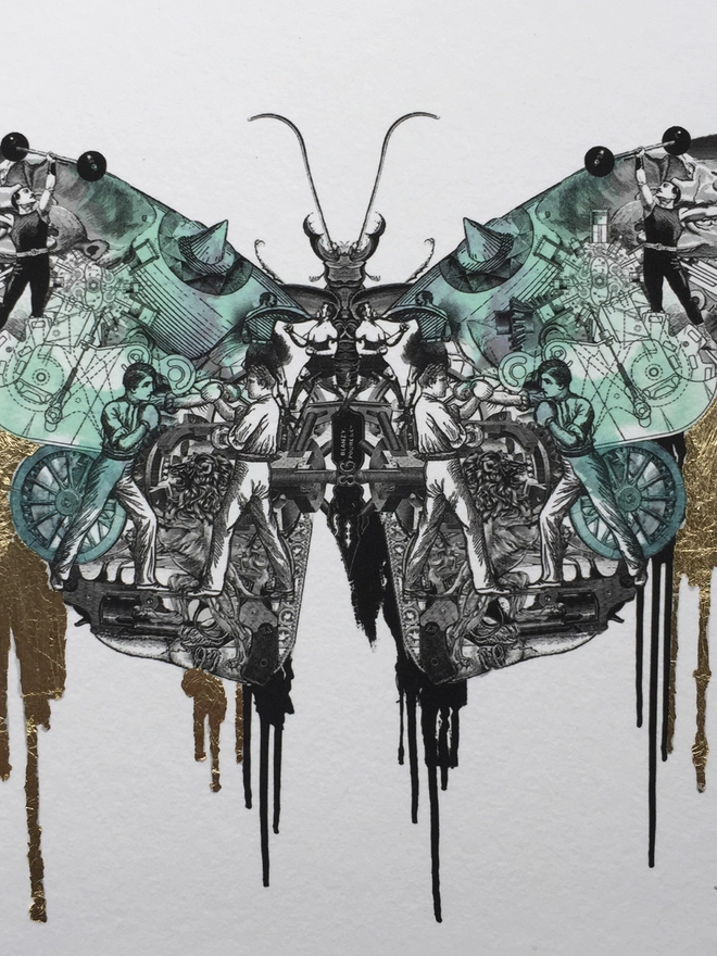limited edition butterfly moth print gold leaf tattoo art