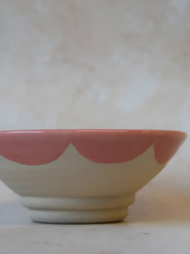 Handmade scalloped edge trinket dish - close-up side view of scalloped rim