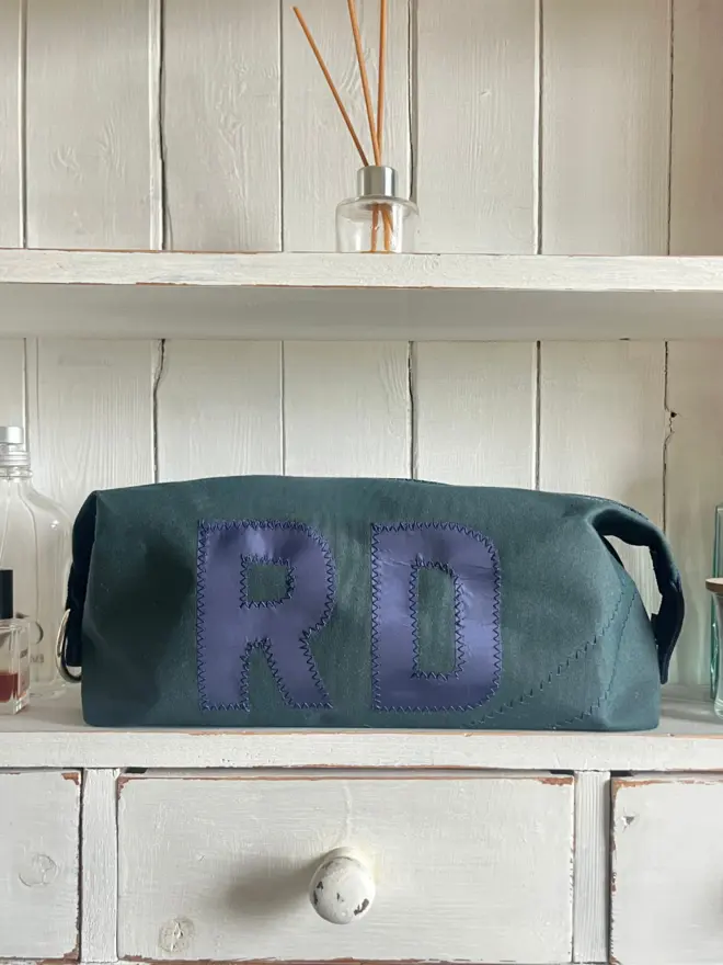 personaliserd canvas wash bag racing green