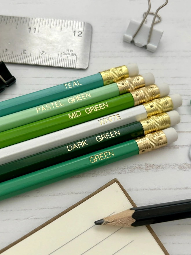 Personalised Green Mix Colour HB Pencils 
