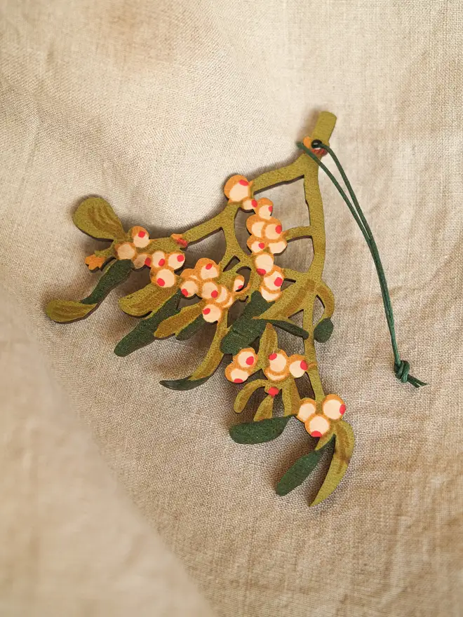 mistletoe wooden ornament