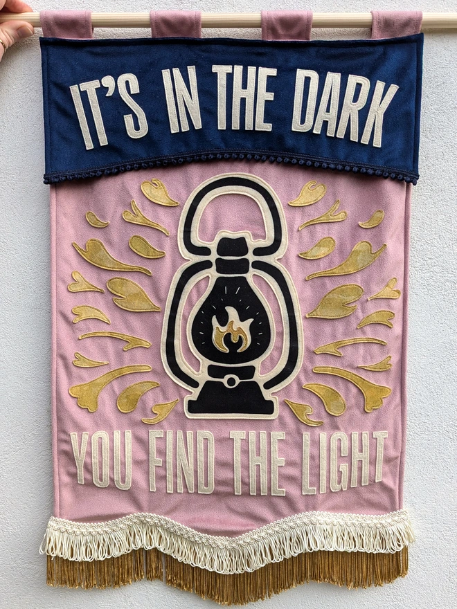 it's in the dark you find the light quote velvet wall banner