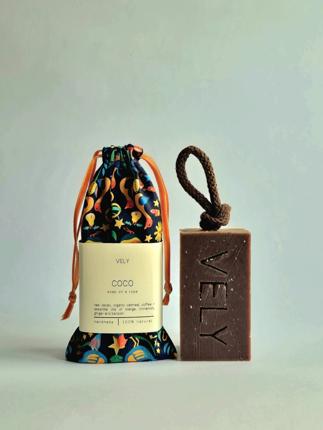 soap on a rope Coco in Liberty bag