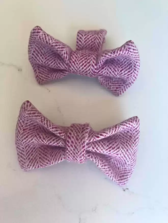 Raspberry and cream wool bow tie 