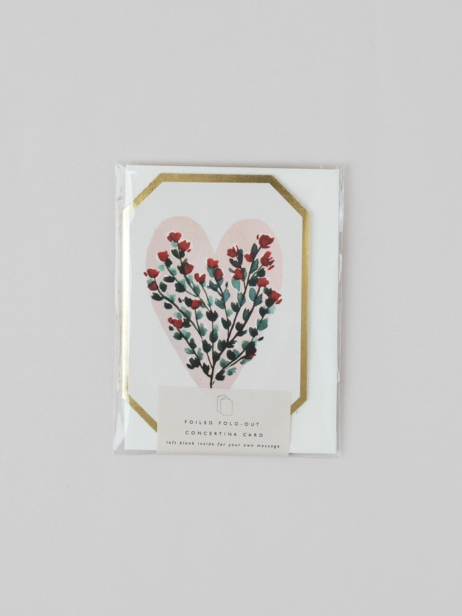 Heart Botanical Mini Concertina Greeting Card Love