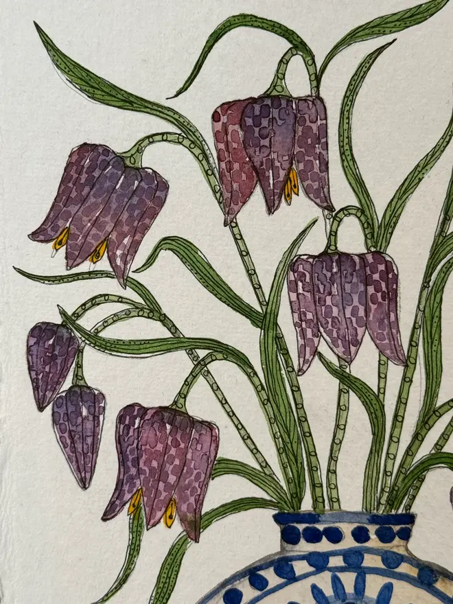 'Fritillary Flowers In Vase' Original Watercolour Painting