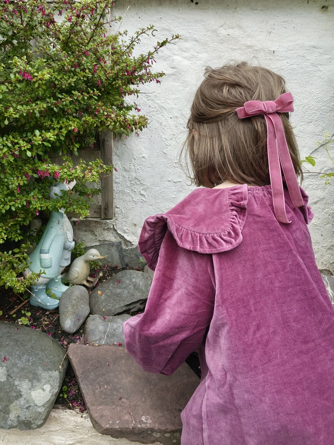 kids velvet dress with big frill collar rose