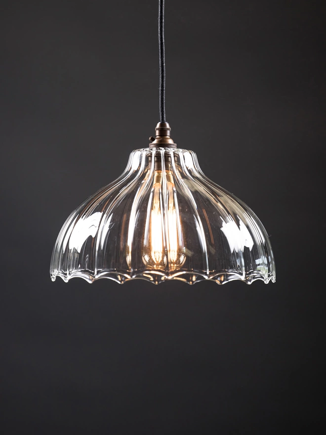 Mary Standard Size Clear ribbed Glass Pendant Light