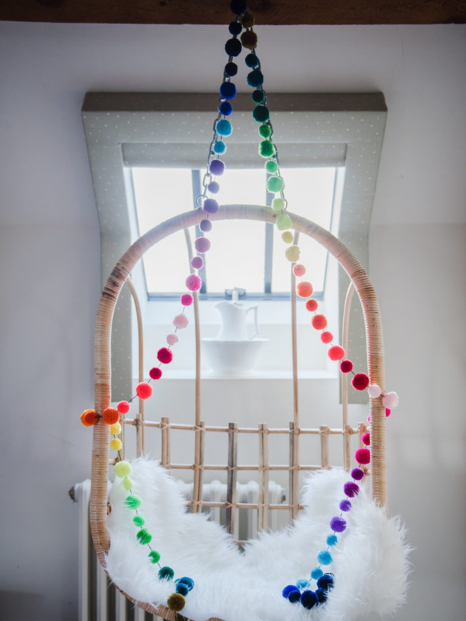 Rainbow pom pom garland all colours of the rainbow 