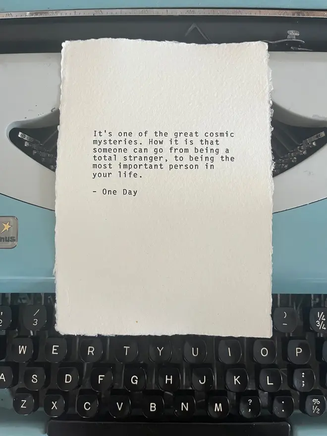 One Day by David Nicholls Typewriter Poem Print