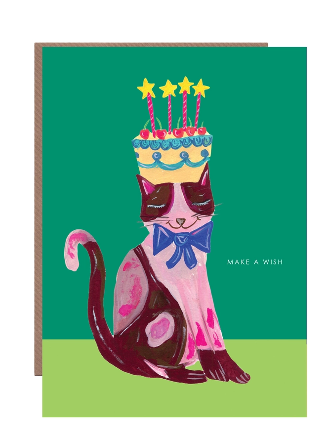 cat with cake card