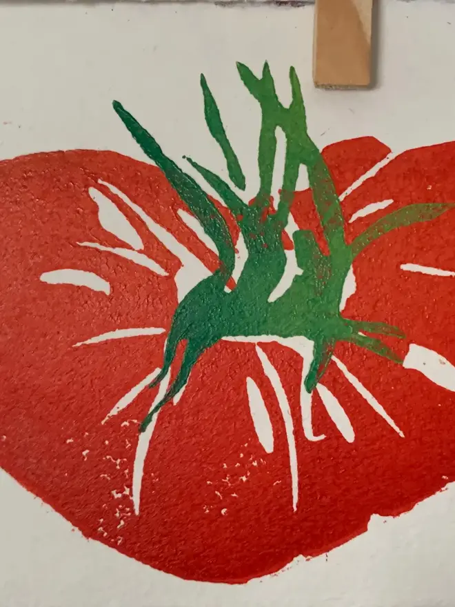 Lino Print Tomato On Handmade Paper
