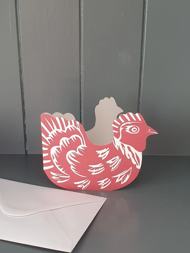 Red hen greeting card with envelope