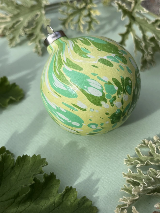Hand-marbled ceramic bauble