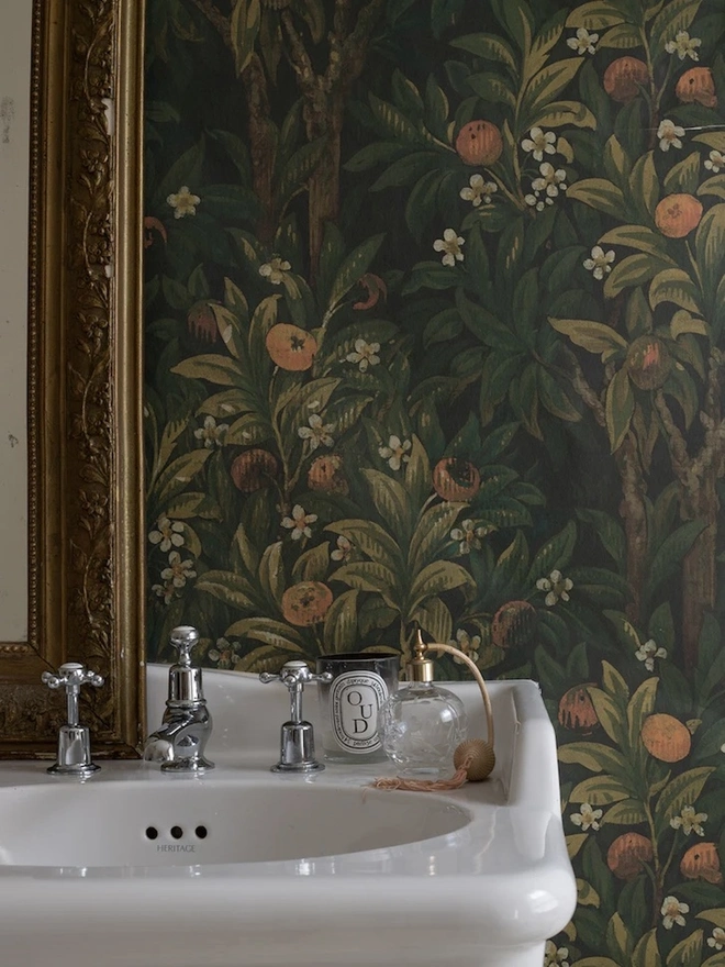 Orange Blossoms Grove Greens Wallpaper