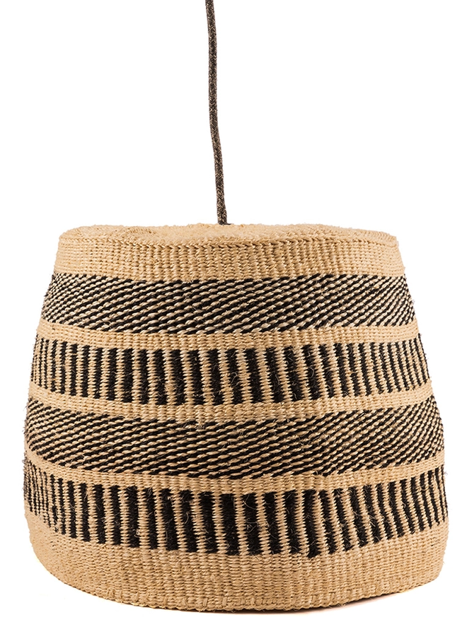 black and natural striped woven pendant lampshade