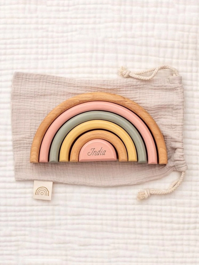 Wooden Rainbow Painted with engraved name