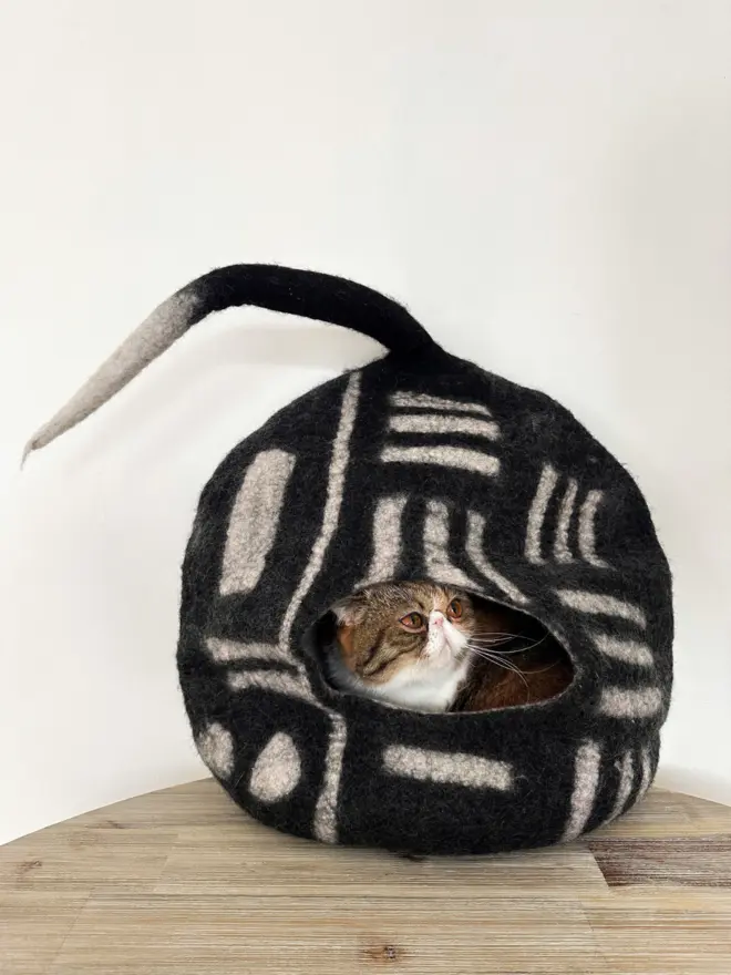 black and white felt cat cave 