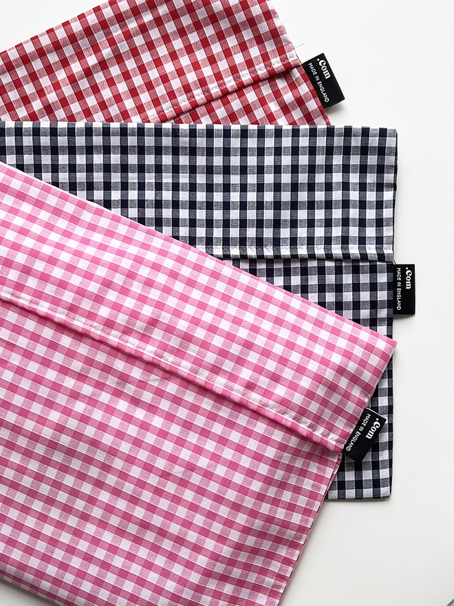 Red, Navy and Pink gingham pyjama case backs