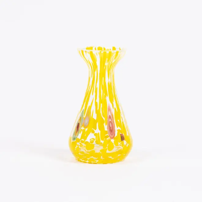 piccolo, curve shaped blown glass vase in yellow