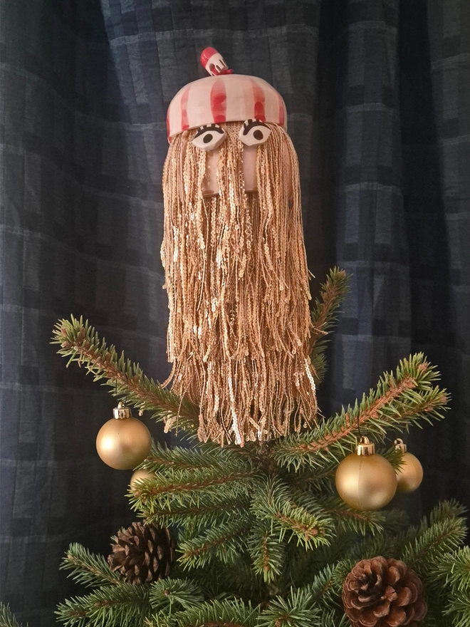 disco, Christmas, tree, topper, decoration, gold, creature, cute, festive, star