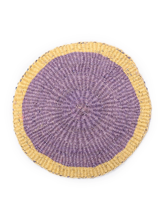 purple and yellow woven sisal placemat