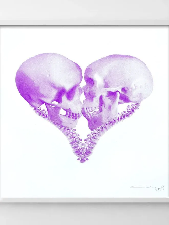 skull heart screenprint violet