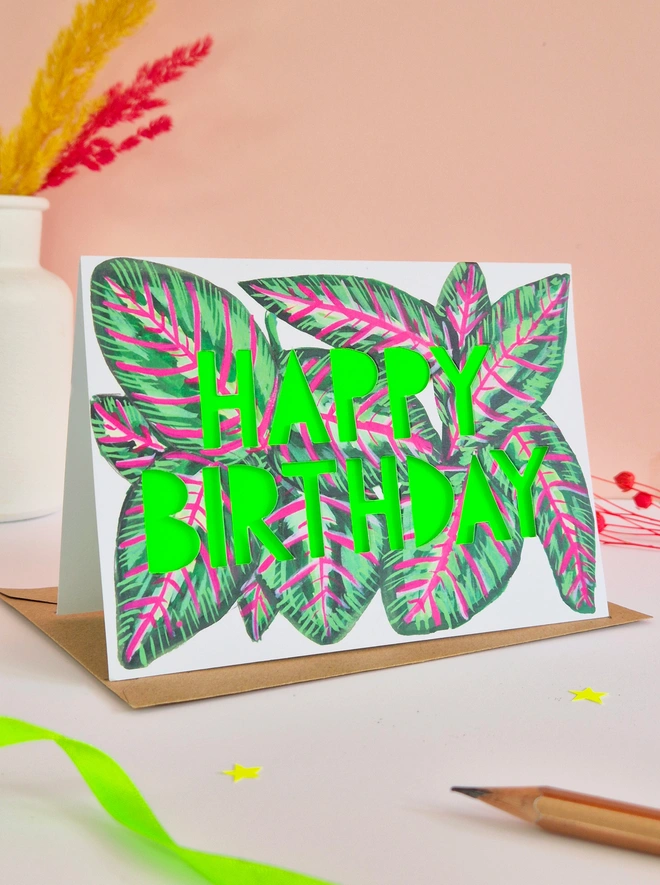 stripy pink begonia card