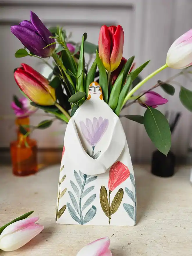 Marigold ceramic unique hand painted vase