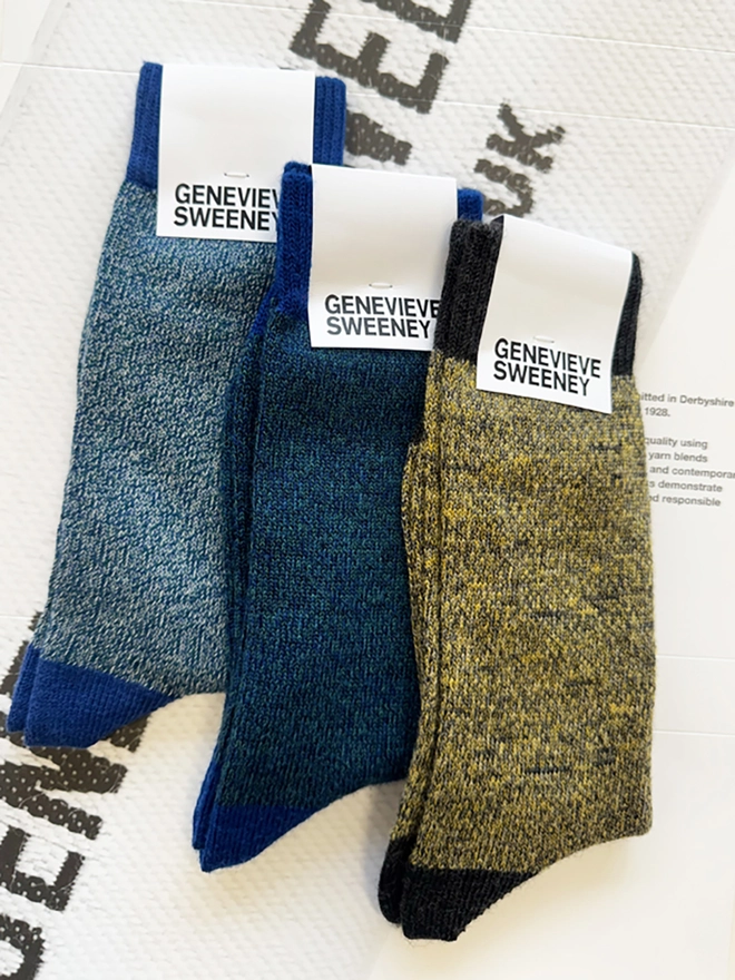 luxury british socks in blue and mustard