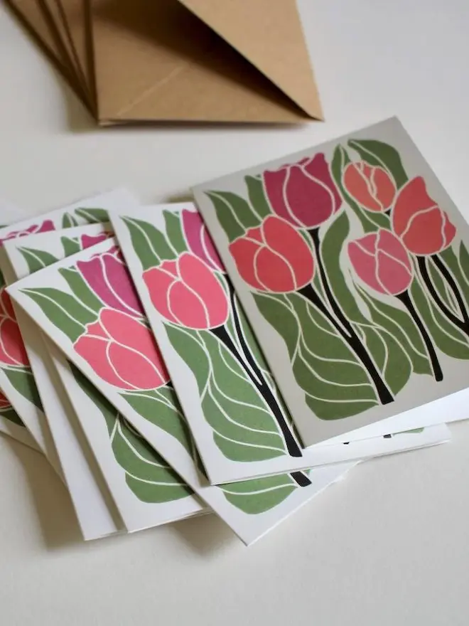 pink tulip notecard set
