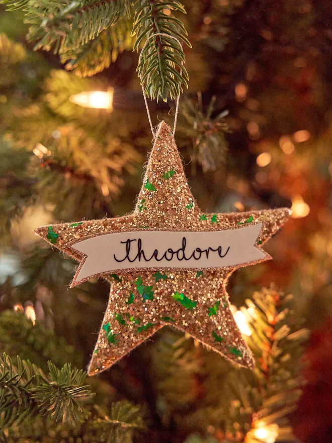 Personalised glitter star Christmas decoration