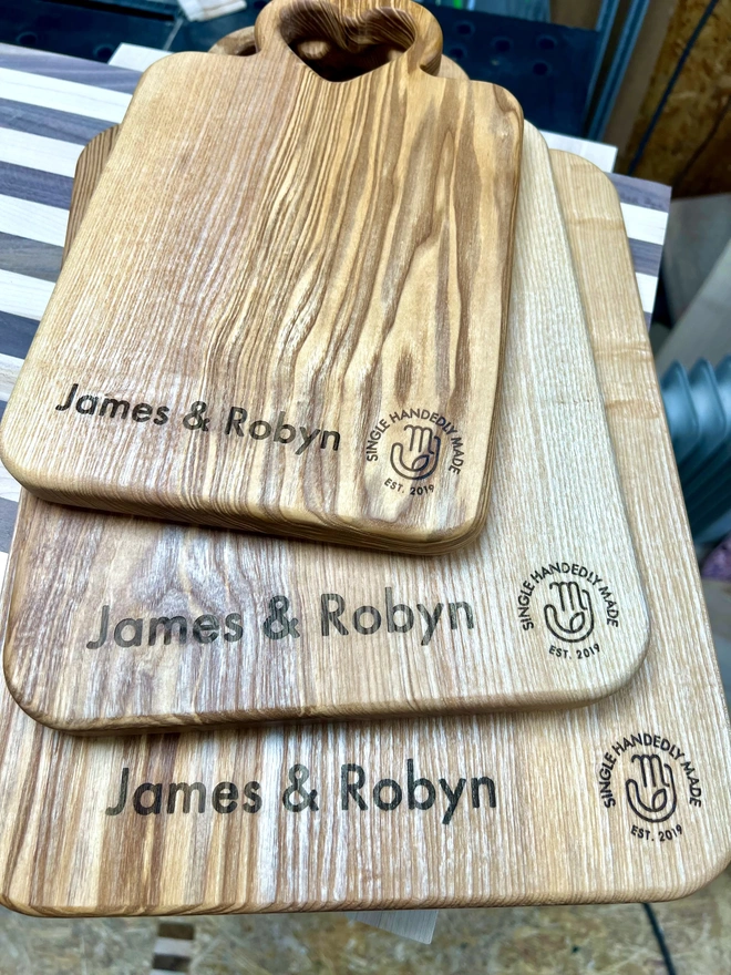 Heart Serving Boards (Set Of 3) with engraved name