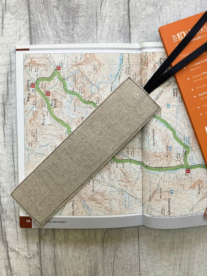 Embroidered Postmark bookmark linen back